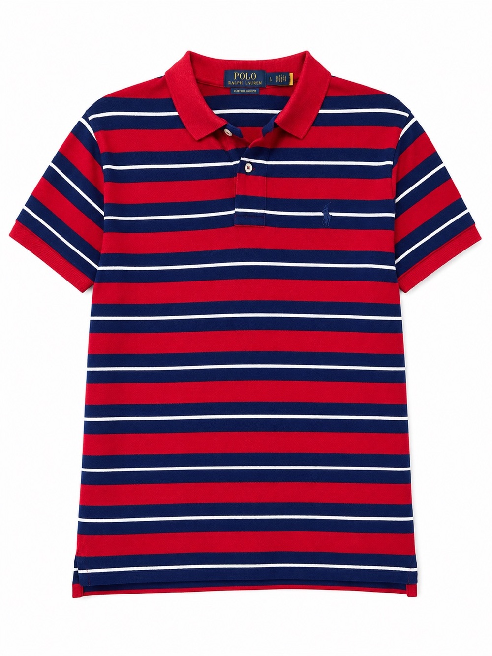 Polo Ralph Lauren Custom Slim Fit Striped Polo Shirt Red Navy White Large